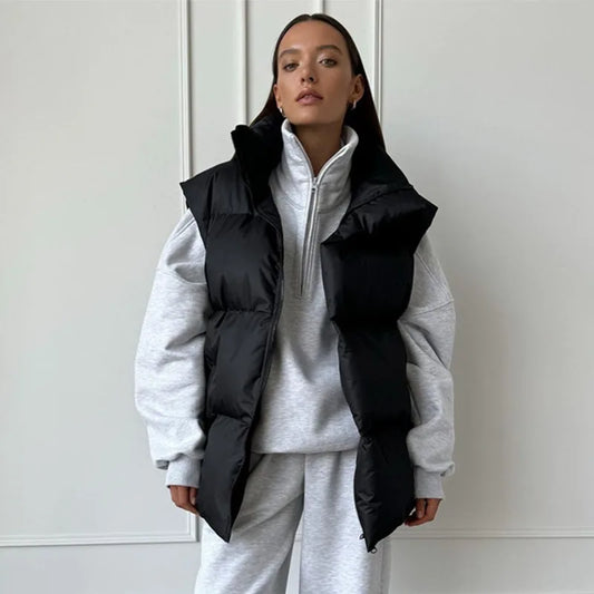 Yvette™ | Women's long winter gilet with zip and padding in solid color