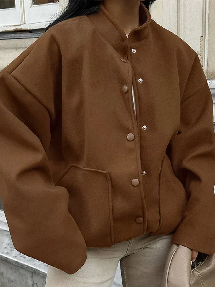 50% off | Hilda™ | Oversized brown wool coat with stand-up collar and pockets 