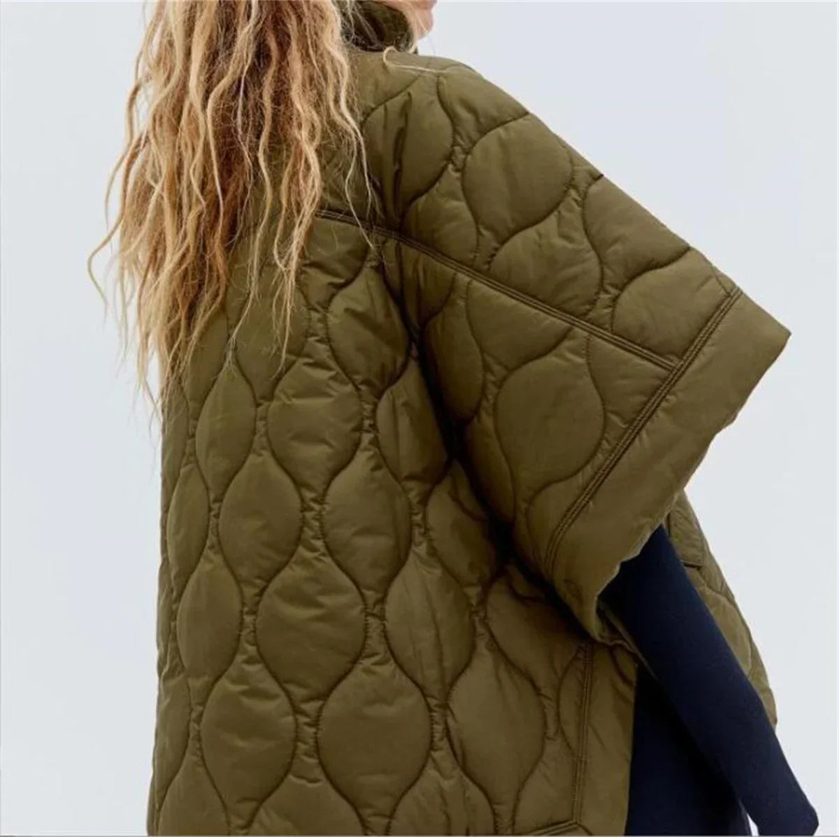 Samina™ | Women's Army Green Padded Parka Jacket with Zip and Stand-Up Collar – Short Sleeve for Winter 