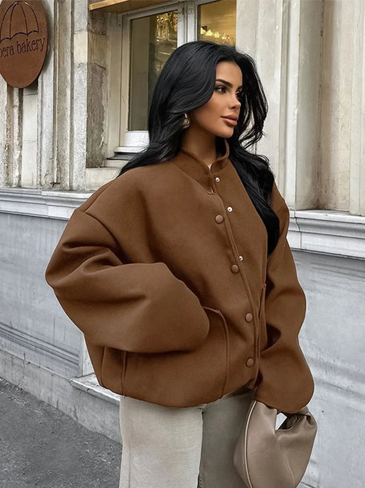 50% off | Hilda™ | Oversized brown wool coat with stand-up collar and pockets 