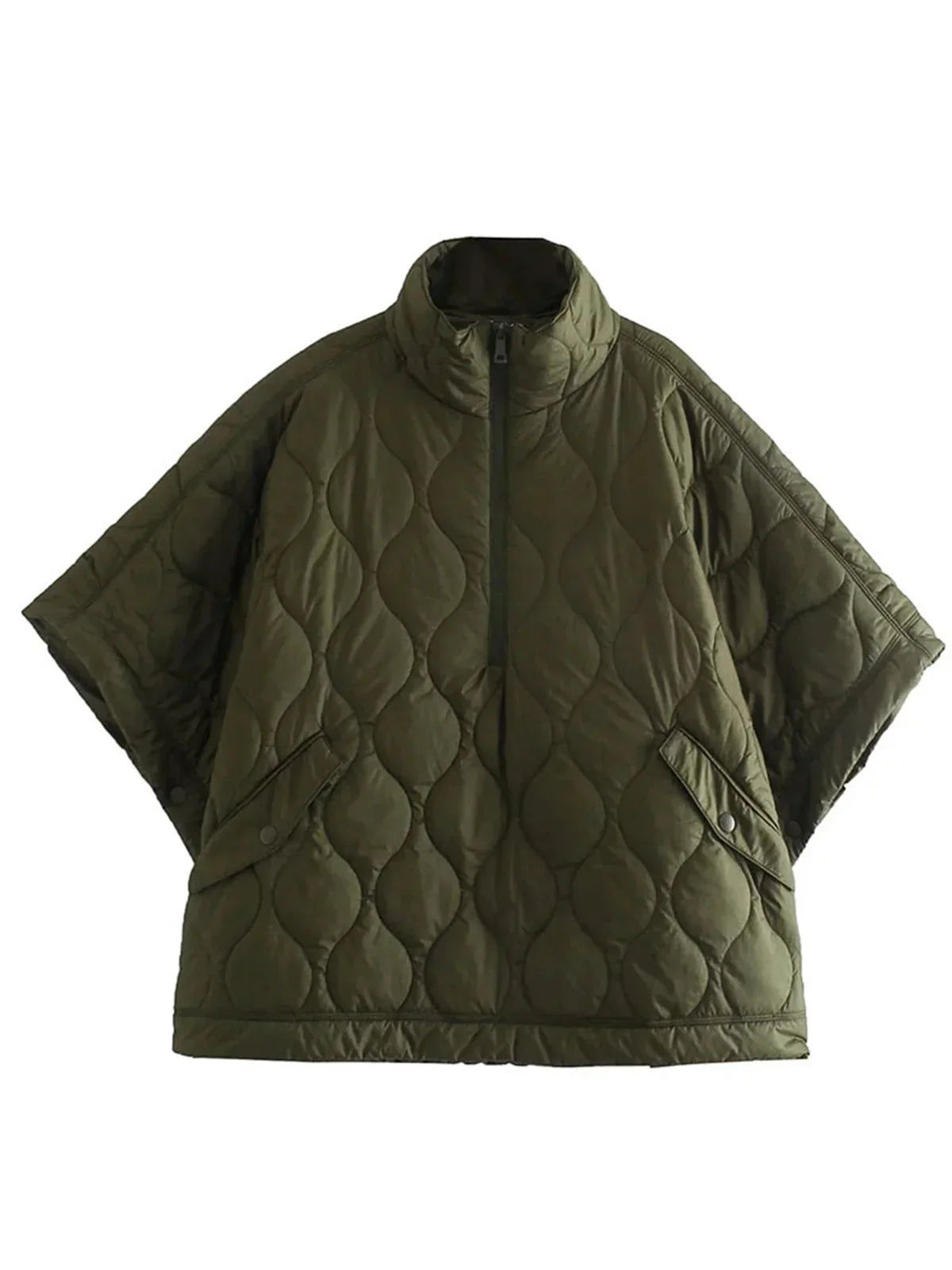 Samina™ | Women's Army Green Padded Parka Jacket with Zip and Stand-Up Collar – Short Sleeve for Winter 