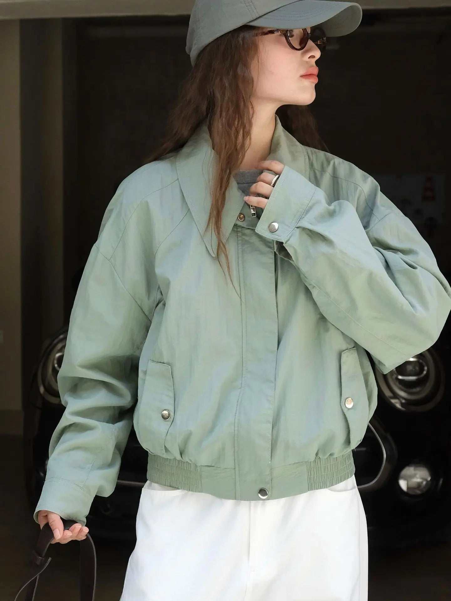 Kennia™ | Women's turn-down collar, loose fit, button-front bomber jacket 