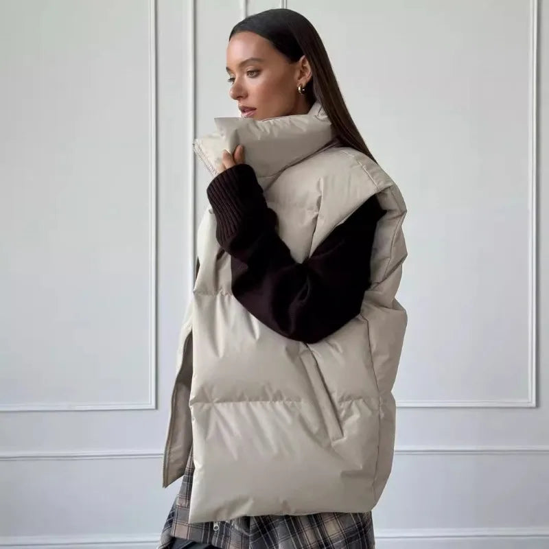 Yvette™ | Women's long winter gilet with zip and padding in solid color