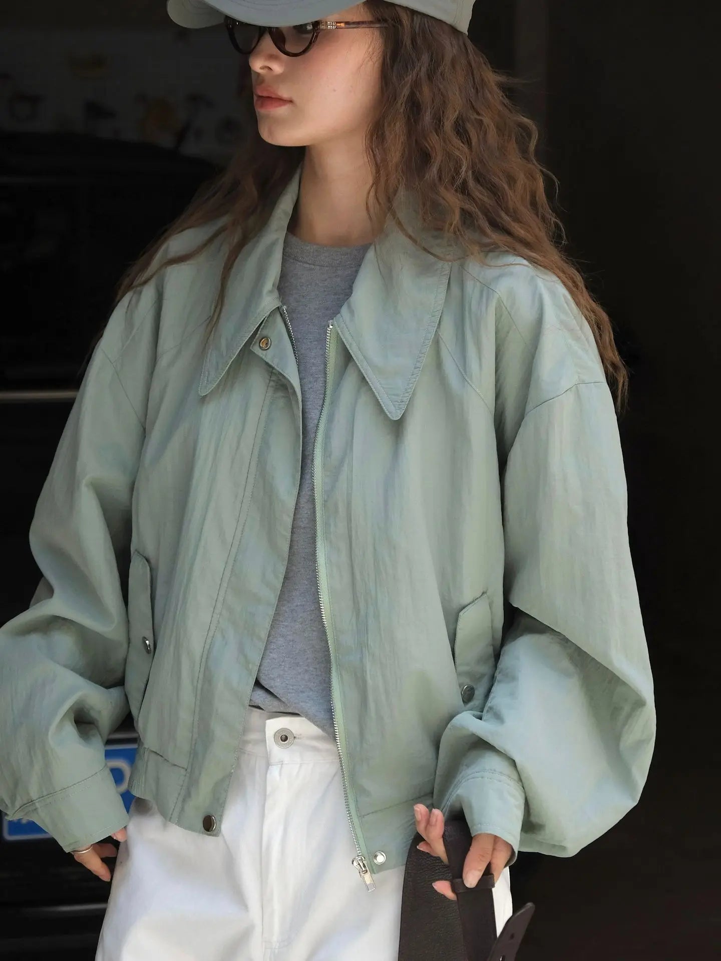 Kennia™ | Women's turn-down collar, loose fit, button-front bomber jacket 