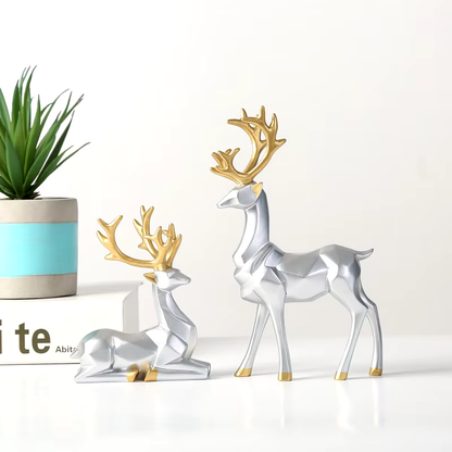 2Pieces™ – Geometric Golden Elk Resin Sculpture 