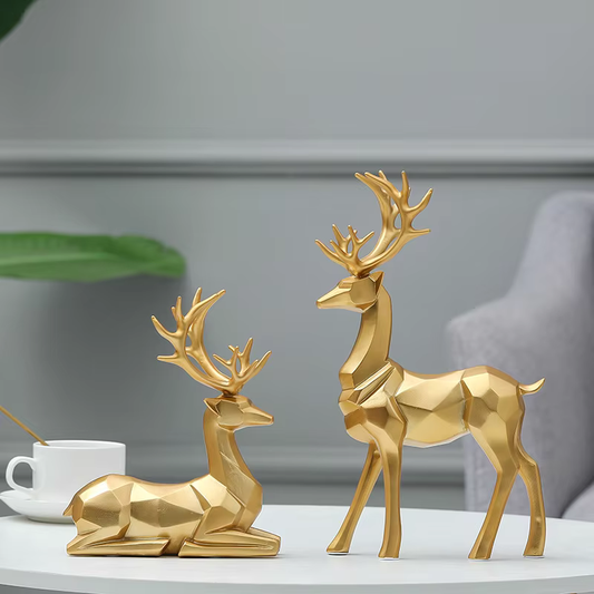 2Pieces™ – Geometric Golden Elk Resin Sculpture 