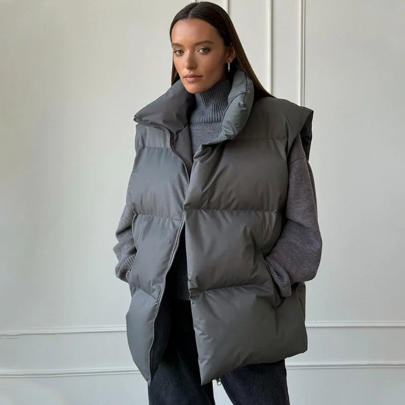Yvette™ | Women's long winter gilet with zip and padding in solid color
