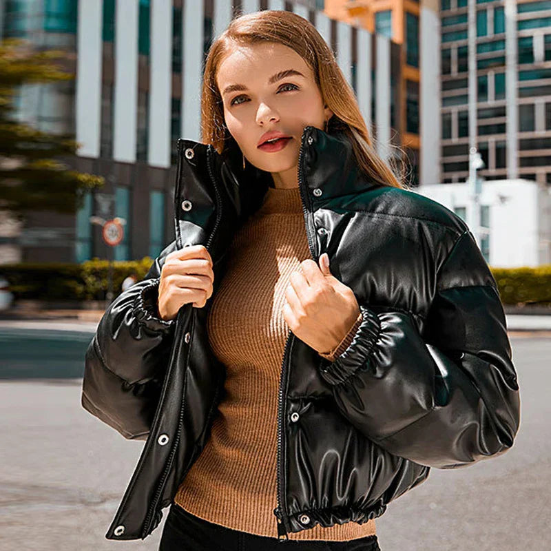 50% off | Strideon™ | Women's Faux Leather Parka Jacket with Stand-Up Collar [ Last Day Discount ] 