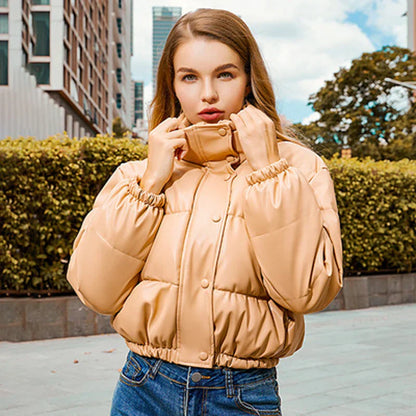 50% off | Strideon™ | Women's Faux Leather Parka Jacket with Stand-Up Collar [ Last Day Discount ] 