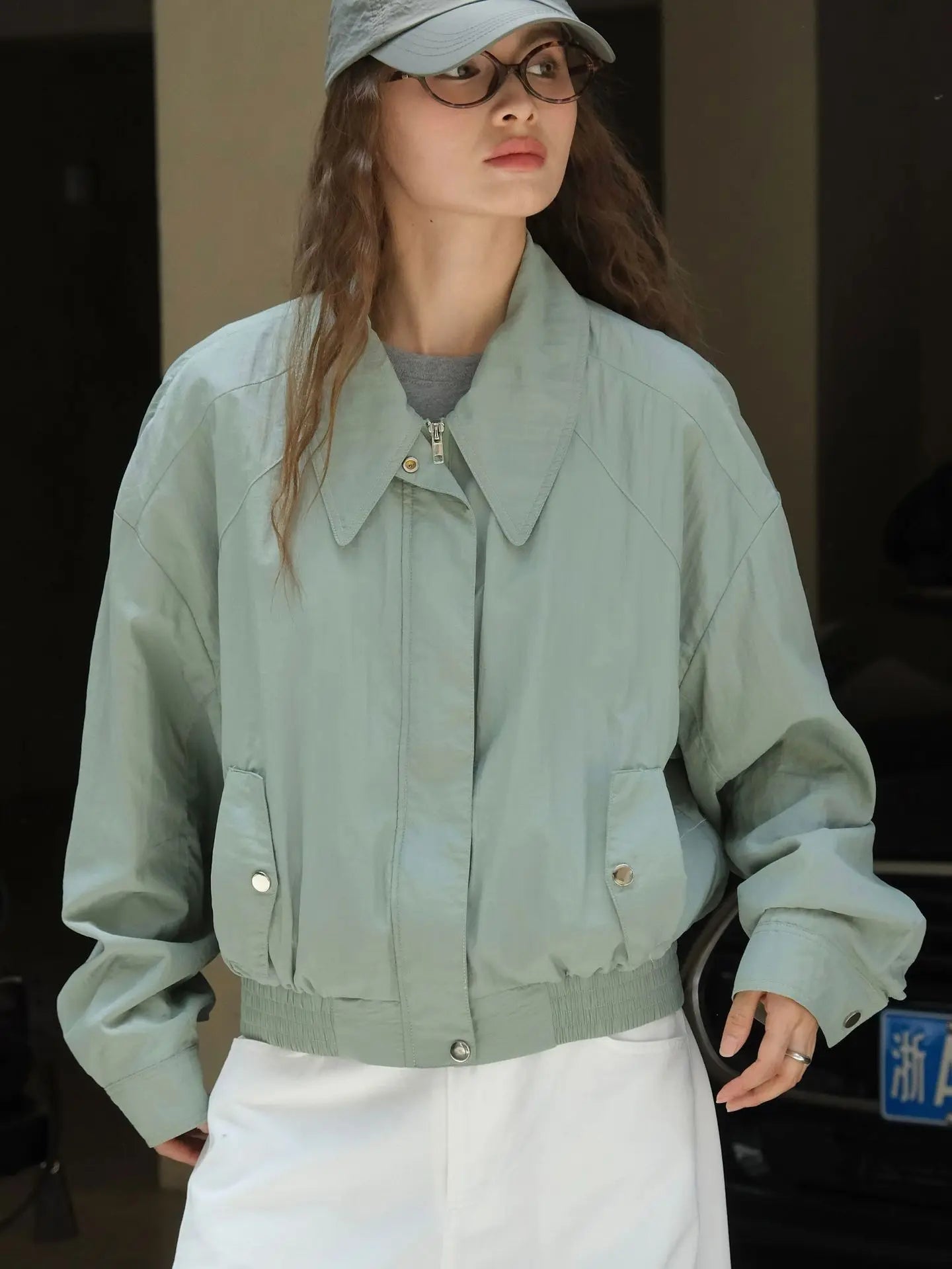 Kennia™ | Women's turn-down collar, loose fit, button-front bomber jacket 