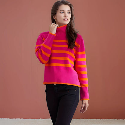 ColorRoll™ | Pink &amp; Orange Turtleneck Sweater | Women's winter fashion