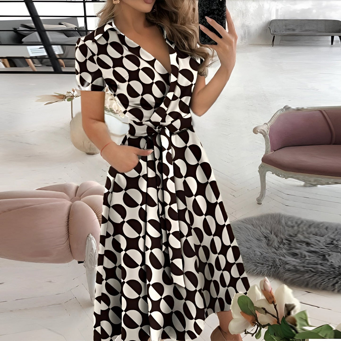 EleganBlack™ - Black off-the-shoulder midi dress with belt, for formal evening wear