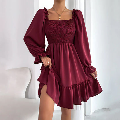 Emmeline™ | Summer mini dress with ruffles – puff sleeves, square neckline &amp; elastic waist 