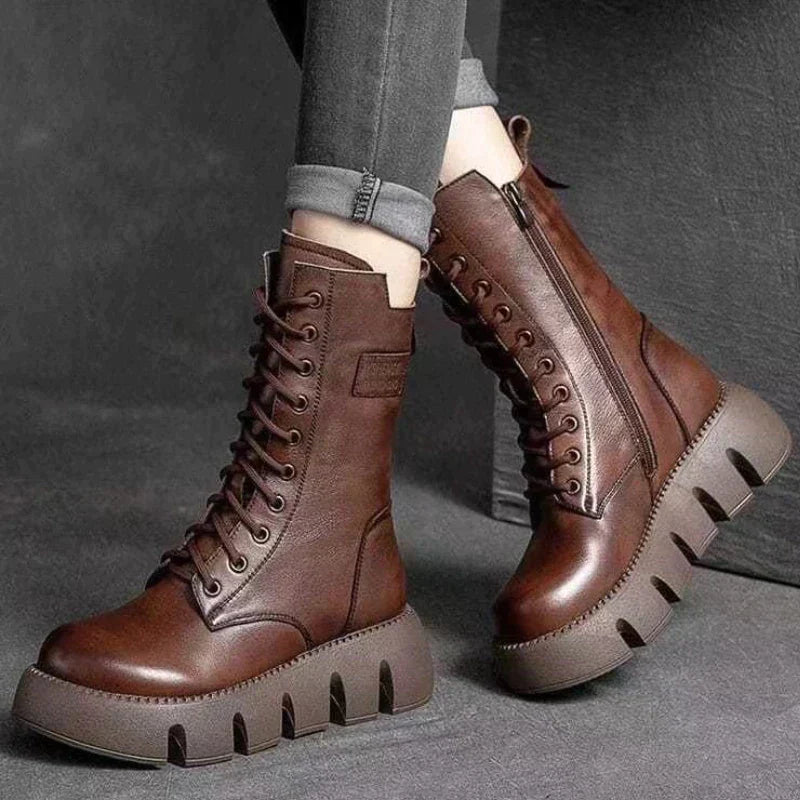 50% off | Mariana™ | Women's chunky heel leather boots with zip and laces