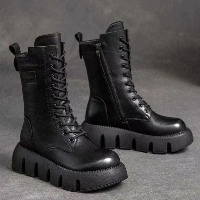50% off | Mariana™ | Women's chunky heel leather boots with zip and laces