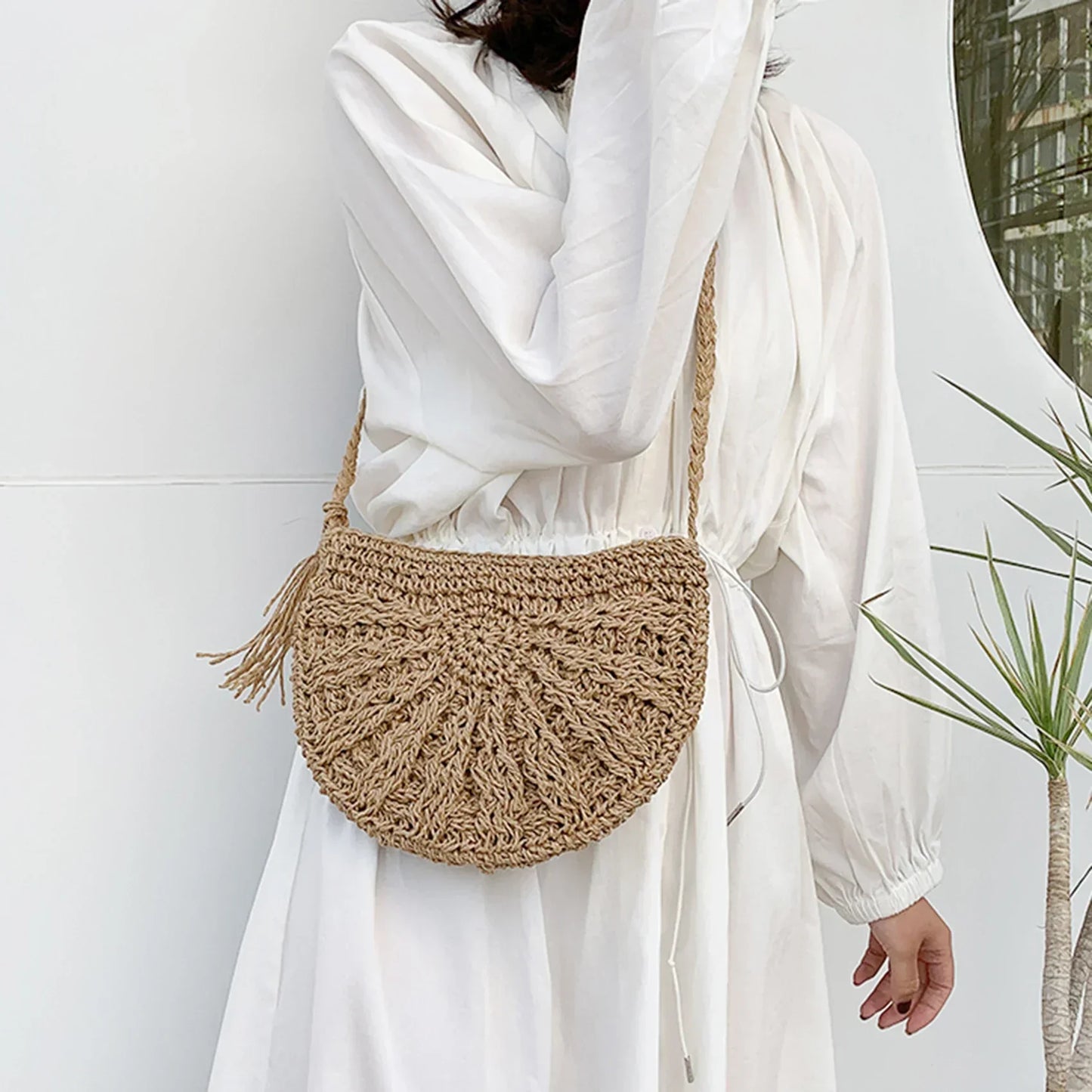 Kesia™ | Boho woven half-moon bag