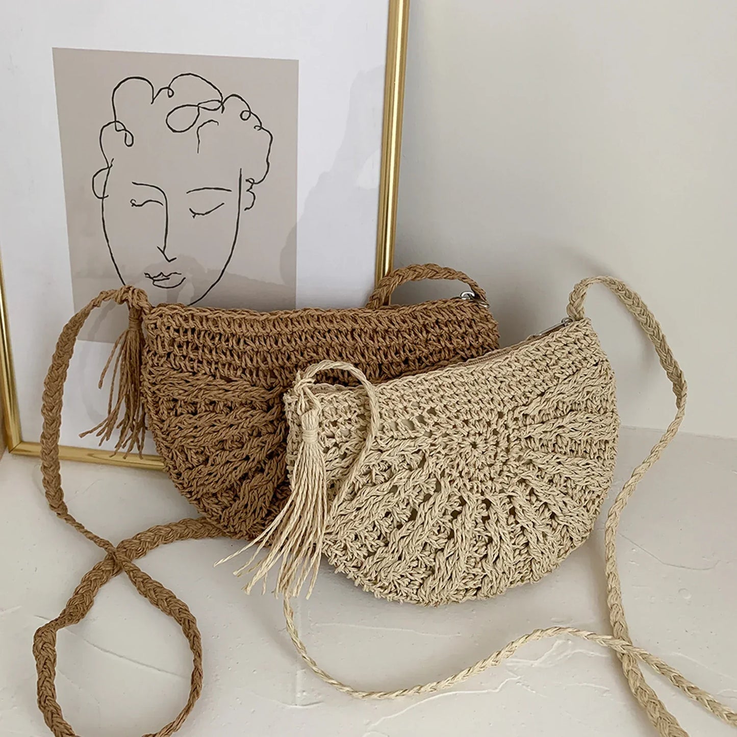 Kesia™ | Boho woven half-moon bag