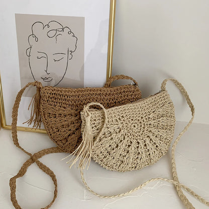 Kesia™ | Boho woven half-moon bag