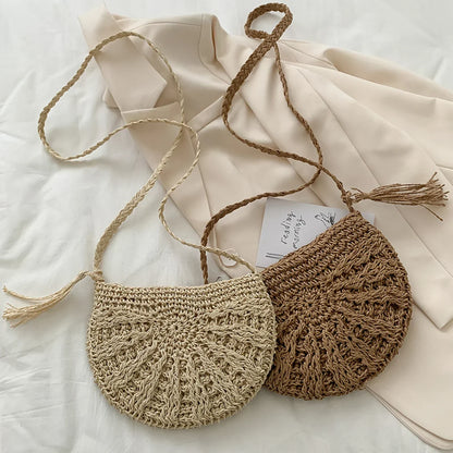 Kesia™ | Boho woven half-moon bag