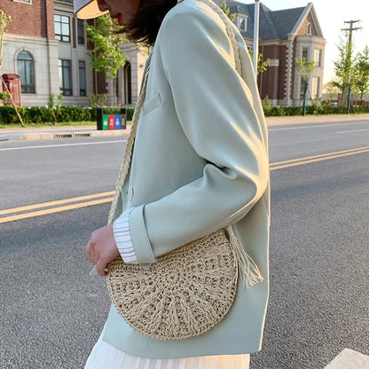 Kesia™ | Boho woven half-moon bag