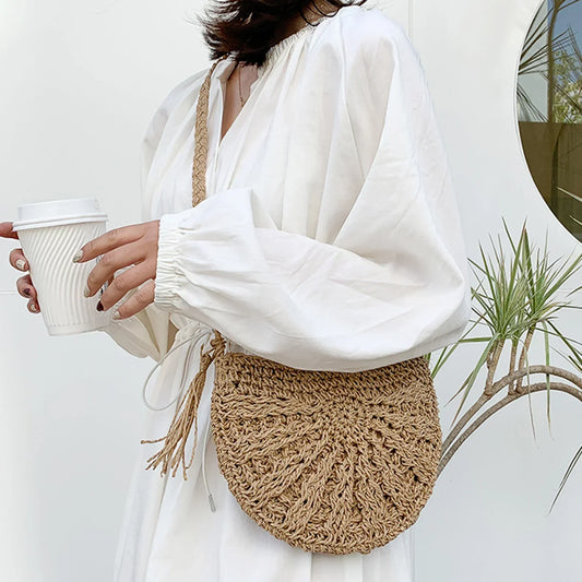 Kesia™ | Boho woven half-moon bag