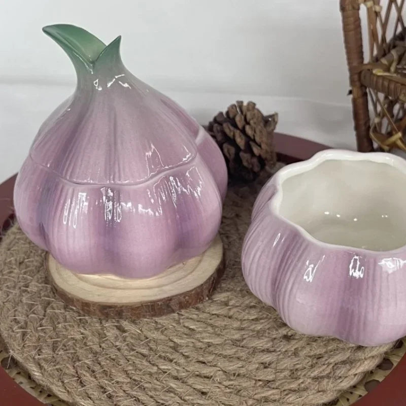 Keramik-Knoblauch-Aufbewahrungstopf mit Bambusdeckel