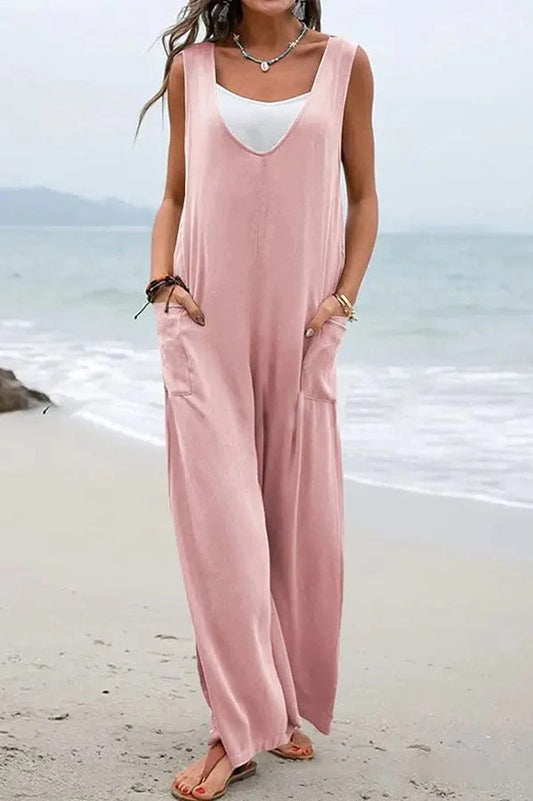 RomiLdi™ | V-neck sleeveless wide-leg jumpsuits