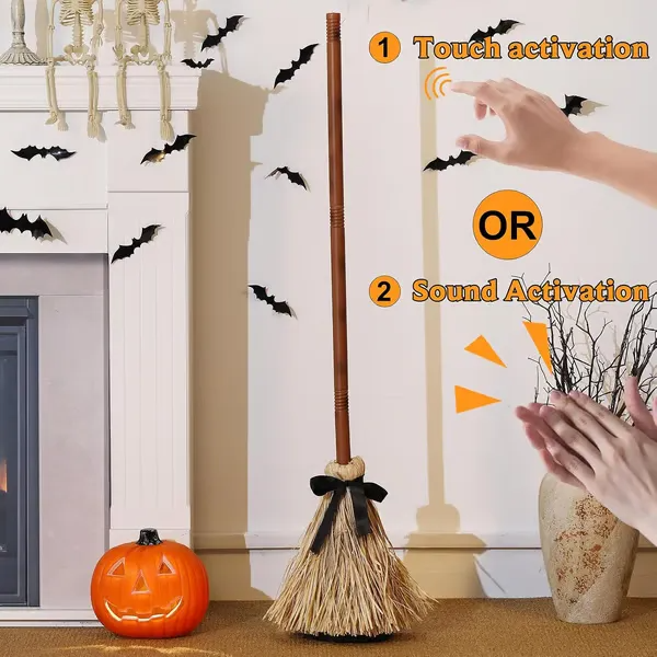 Interaktive schwebende Hexenbesen-Halloween-Dekoration mit Ton- und Berührungsreaktion