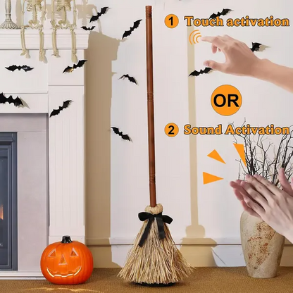 Interaktive schwebende Hexenbesen-Halloween-Dekoration mit Ton- und Berührungsreaktion