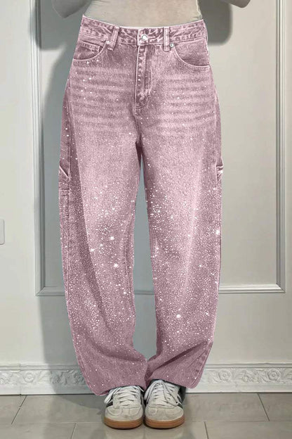 GleamFit™ Women's Rhinestone Harem Jeans | Stylish and comfortable denim pants with sparkling accents 