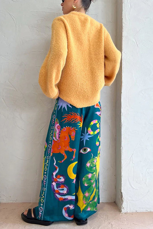LinoFit™ – Unique Print Elastic Waistband with Pockets Wide Leg Pants