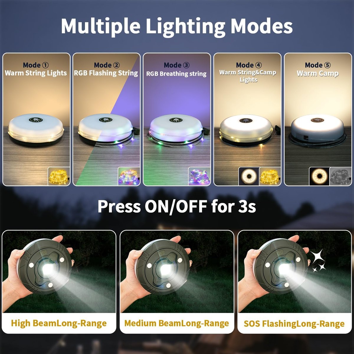CampGlow™ | 4-in-1 camping lamp with RGB fairy lights and power bank