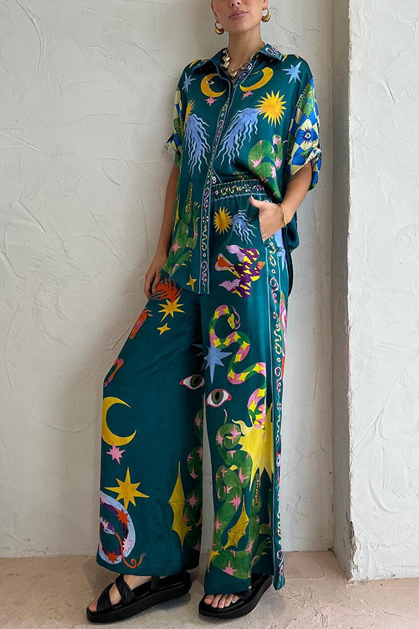 LinoFit™ – Unique Print Elastic Waistband with Pockets Wide Leg Pants