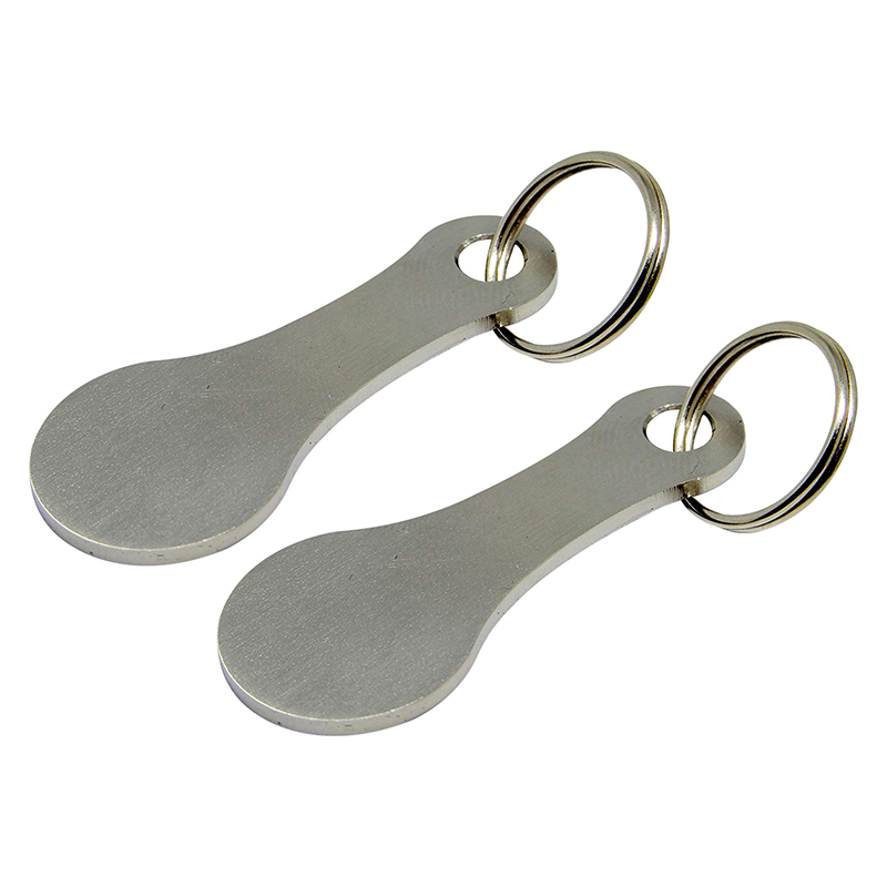 Minimalistisches Einkaufswagen-Chip Schlüsselanhänger-Set aus Edelstahl