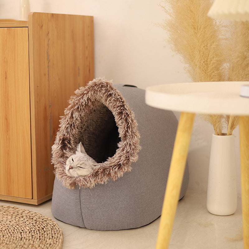 Gemütliches Winter-Höhlenbett für kleine Hunde und Katzen