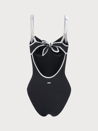 Knotique Swimwear™ | One-piece swimsuit with knotted contrast trim