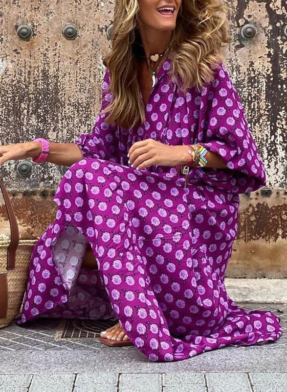 Bohevara™ | Women's Puff Sleeve Geometric Bohemian Maxi Dresses