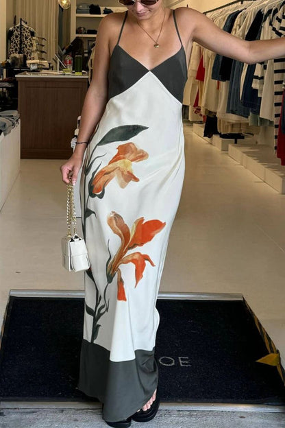 Serapha™ | Iris Print V-Neck Strap Maxi Dress