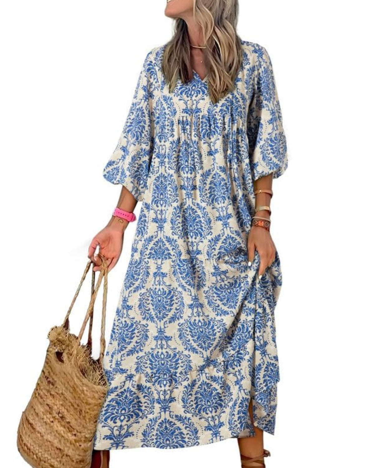 Bohevara™ | Women's Puff Sleeve Geometric Bohemian Maxi Dresses