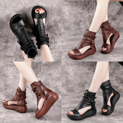 Trista™ | PU leather open toe wedge sandals