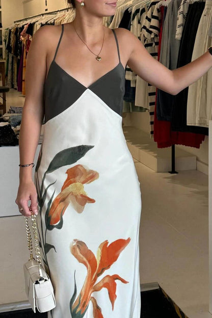 Serapha™ | Iris Print V-Neck Strap Maxi Dress