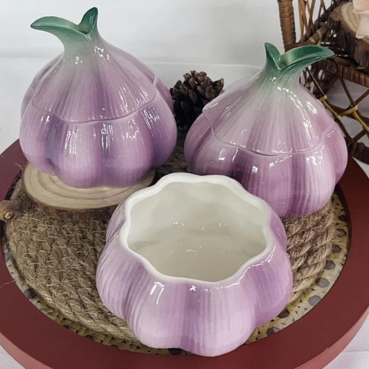 Keramik-Knoblauch-Aufbewahrungstopf mit Bambusdeckel