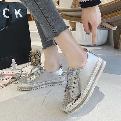 Diamond Silver™ – Glitter-effect leather sneakers 