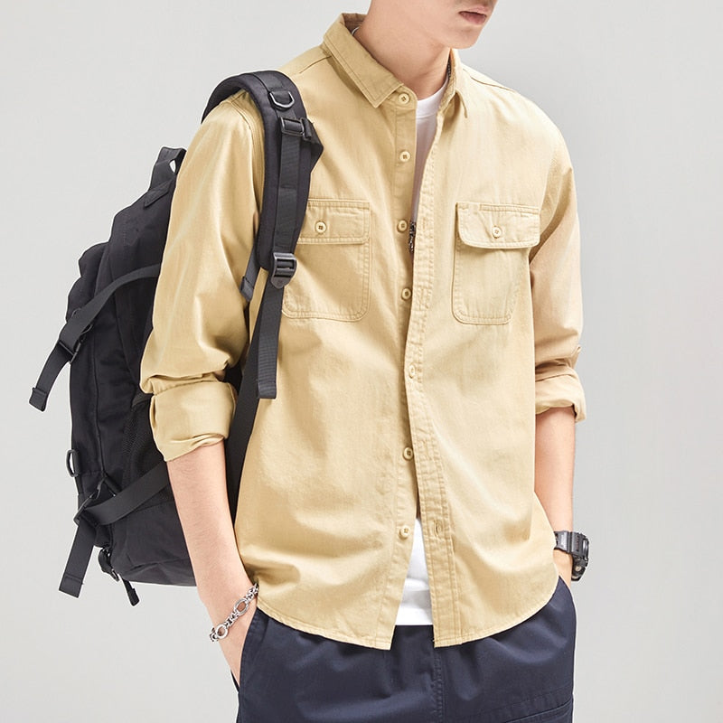 Malcolm™ – Men's long-sleeved shirt made of 100% cotton with chest pockets 
