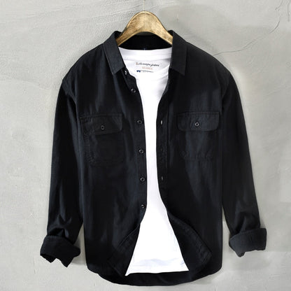 Malcolm™ – Men's long-sleeved shirt made of 100% cotton with chest pockets 