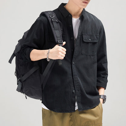 Malcolm™ – Men's long-sleeved shirt made of 100% cotton with chest pockets 