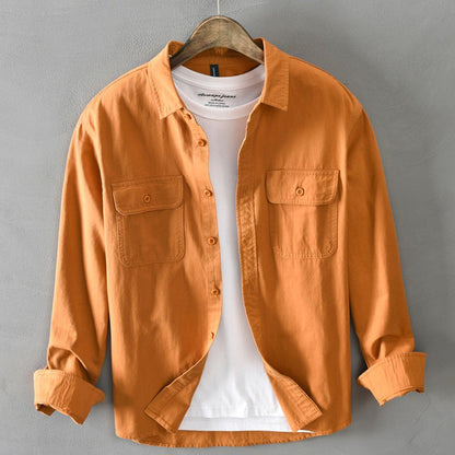Malcolm™ – Men's long-sleeved shirt made of 100% cotton with chest pockets 