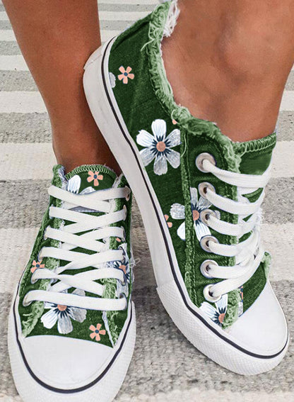 FloraWalk™ – Floral Canvas Lace-Up Sneakers 
