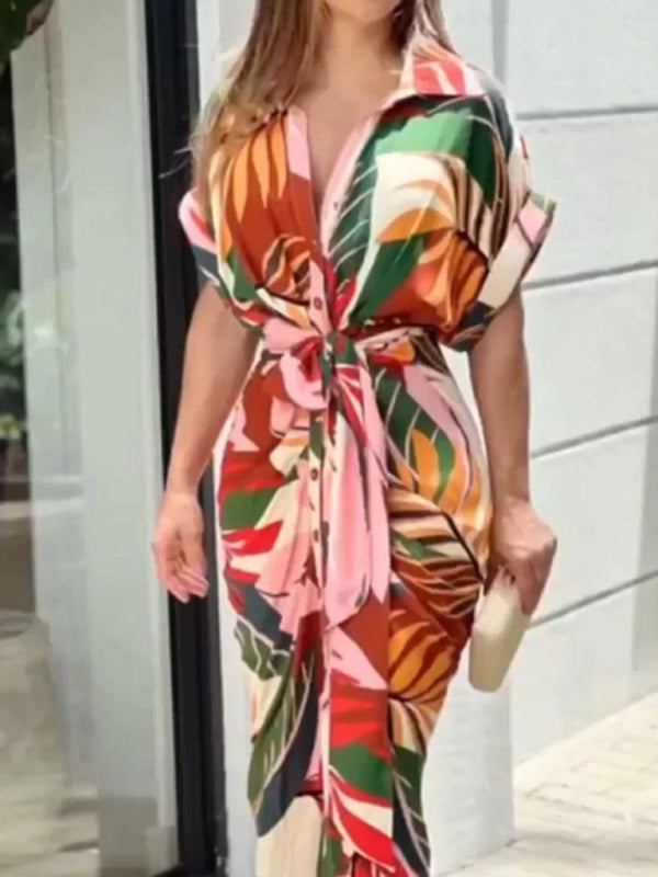 LapelLuxe™ | Women's Printed Midi Cardigan Dress
