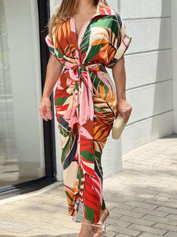 LapelLuxe™ | Women's Printed Midi Cardigan Dress